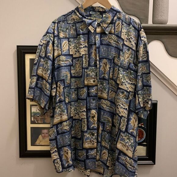 Vintage Summa Sea Ocean Theme Mens Silk Button Down Hawaiian Shirt sz XL EUC - Picture 1 of 5